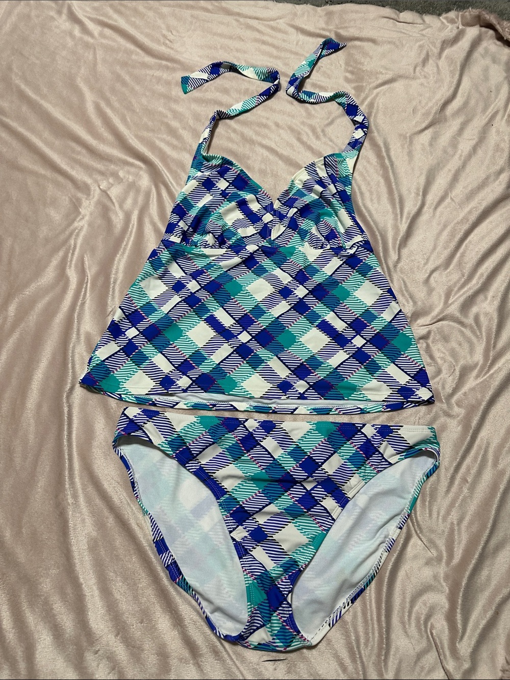 Catalina Blue Teal Plaid Tankini Set